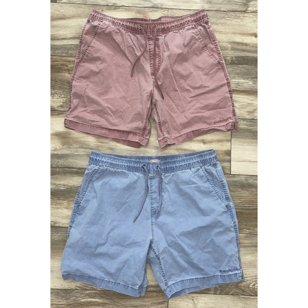 Quiksilver Active Shorts Mens Large Blue Red Cotton Pull On Lot Of 2 7in Inseam